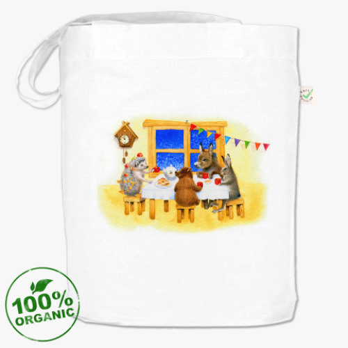 Сумка шоппер с принтом Ежик встречает Новый год