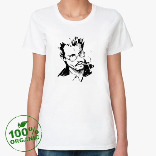 Женская футболка из органик-хлопка с принтом Джонни Депп (штрихи)