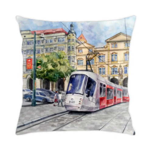 Подушка с принтом Пражский трамвай