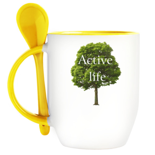 Кружка с ложкой с принтом Active life