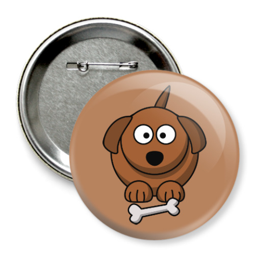 Значок 75мм Собачка с косточкой