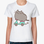 Классическая женская футболка Котенок на мопеде
