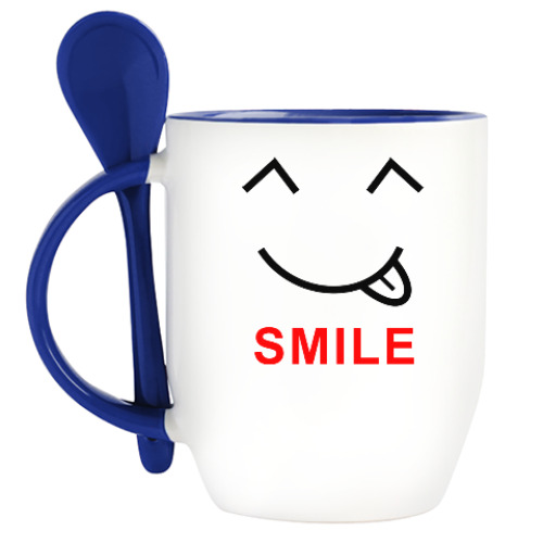 Кружка с ложкой с принтом Улыбнись