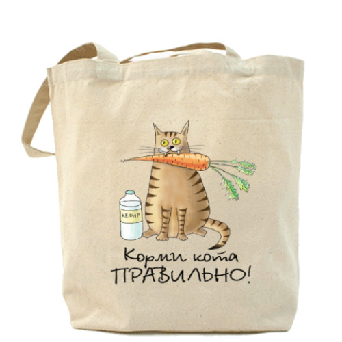 Сумка шоппер с принтом Корми кота правильно