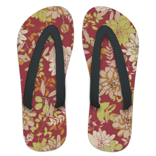 Шлепанцы (сланцы) с принтом растения и оливки