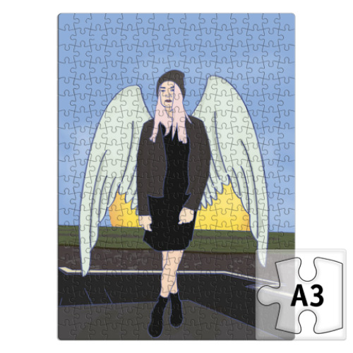 Пазл с принтом девушка-ангел на крыше