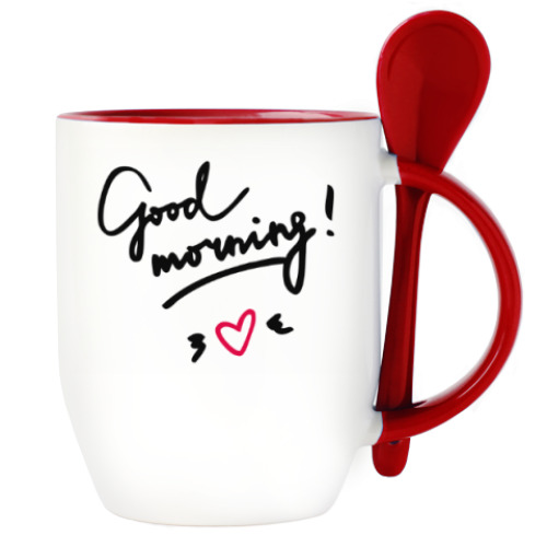 Кружка с ложкой с принтом Good morning/Доброе утро