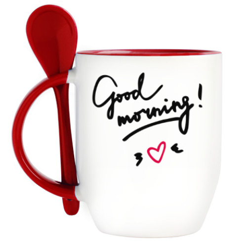 Кружка с ложкой с принтом Good morning/Доброе утро
