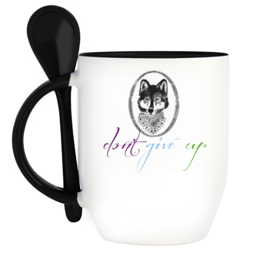 Кружка с ложкой с принтом Волки не сдаются
