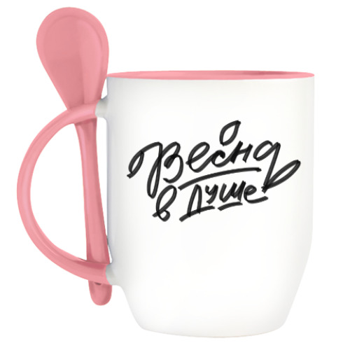 Кружка с ложкой с принтом Весна в душе
