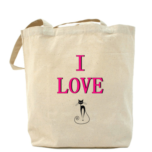 Сумка шоппер с принтом Ай лав кэт