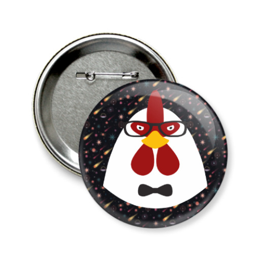 Значок 58мм с принтом Петух хипстер