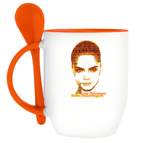 Кружка с ложкой с принтом Cara Delevingne/Кара Делевинь