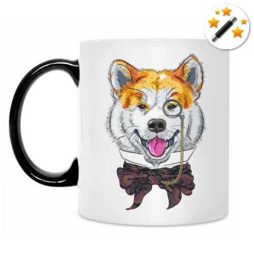 Кружка-хамелеон с принтом Собака хипстер Акита Ину