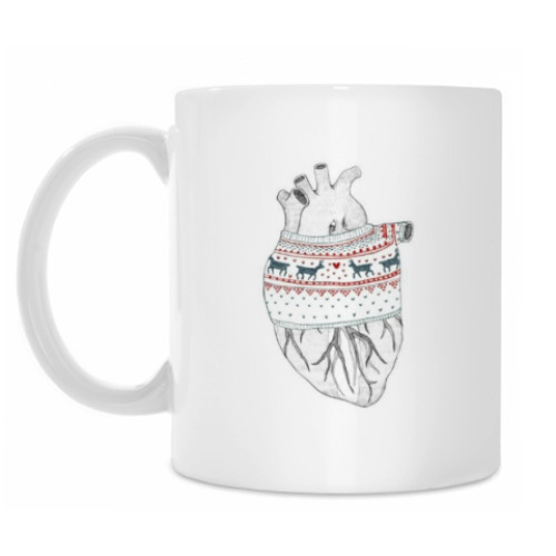 Кружка с принтом Свитер с оленями, сердце согретое свитером
