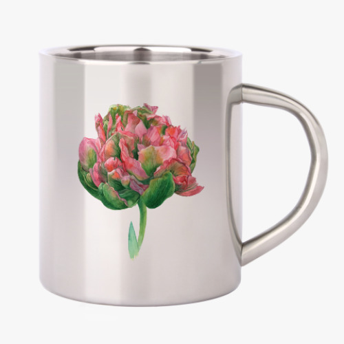 Кружка металлическая с принтом Цветок тюльпан акварель