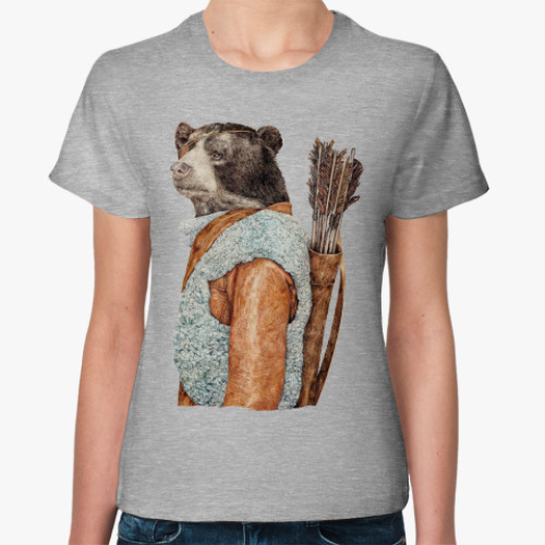 Женская футболка с принтом Медведь Охотник