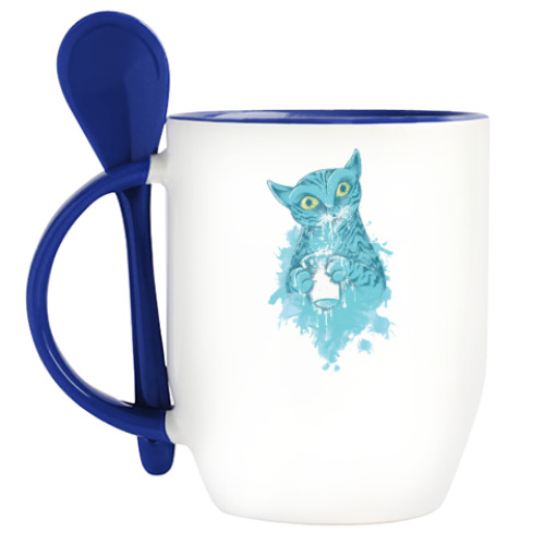 Кружка с ложкой с принтом Кот Аватар