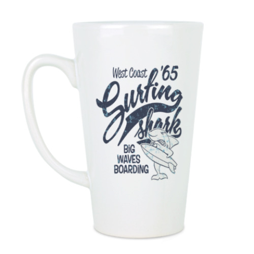 Чашка Латте с принтом Surfing shark