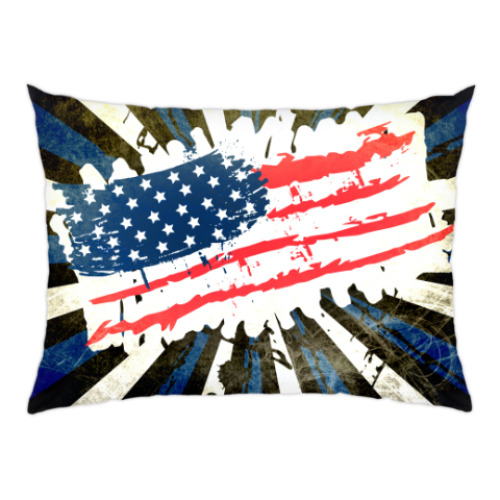 Подушка с принтом Американский флаг. Гранж.