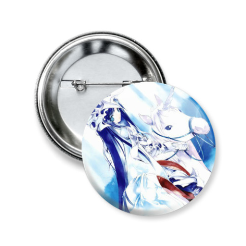 Значок 50мм с принтом Воительница и единорог