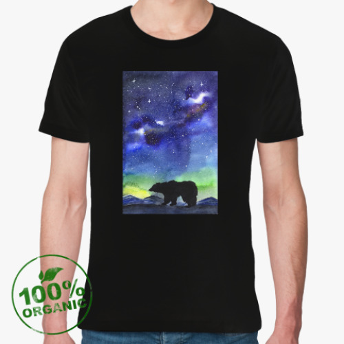 Футболка из органик-хлопка с принтом Медведь и северная ночь