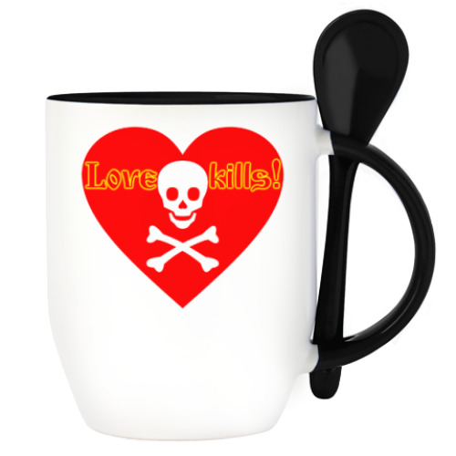 Кружка с ложкой с принтом Love kills!