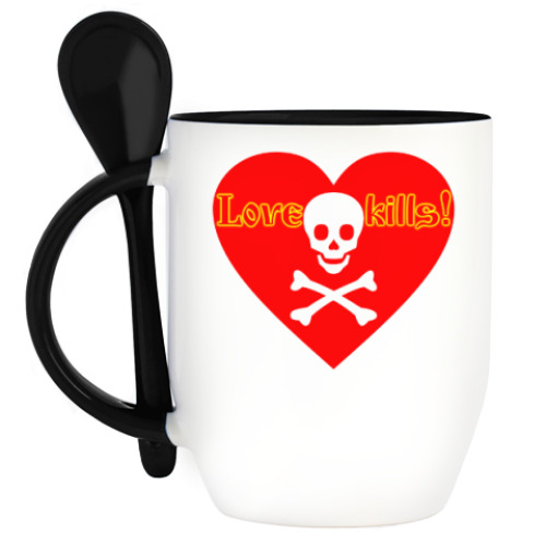 Кружка с ложкой с принтом Love kills!