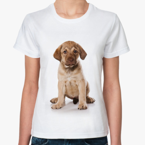 Классическая футболка с принтом Щенки и собаки