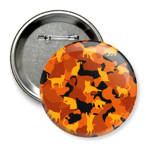 Значок 75мм с принтом Коты на камуфляже