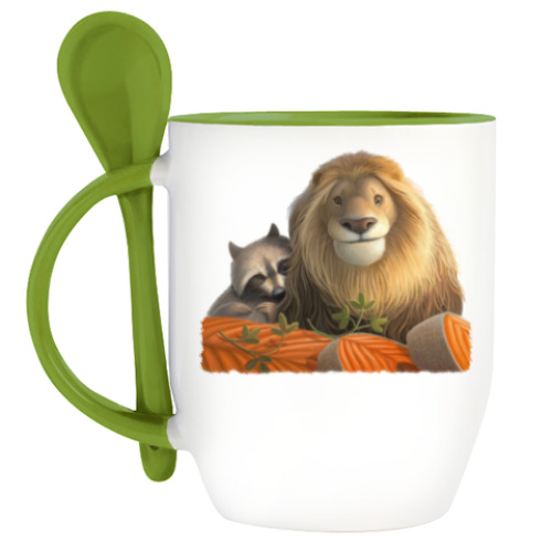 Кружка с ложкой Лев и Енот