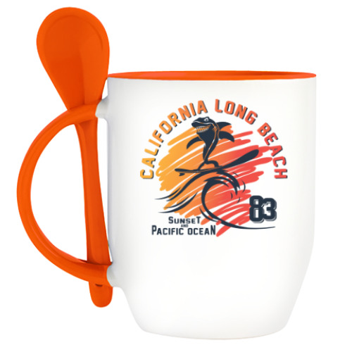 Кружка с ложкой с принтом California