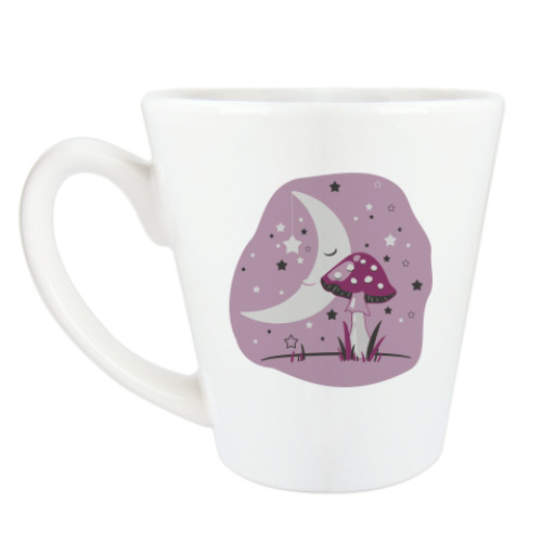 Чашка Латте с принтом Спящая Луна и Мухомор