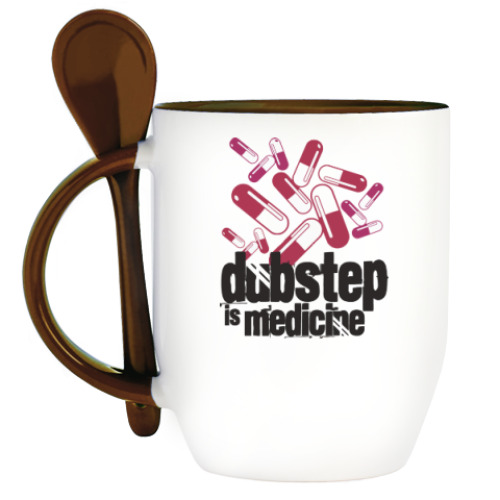 Кружка с ложкой с принтом Дабстеп медицина