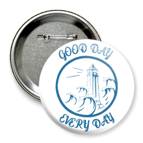 Значок 75мм с принтом маяк и море