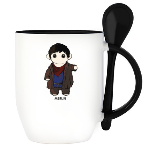 Кружка с ложкой с принтом Merlin ( Colin Morgan )