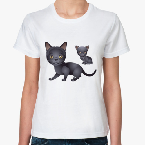 Классическая футболка с принтом Кошка и котёнок