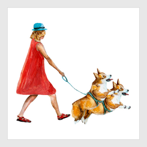 Постер с принтом Корги на прогулке