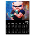 Календарь A3 2026, черный IRON PIG