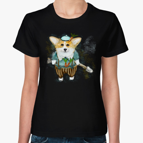 Женская футболка с принтом Корги садовник