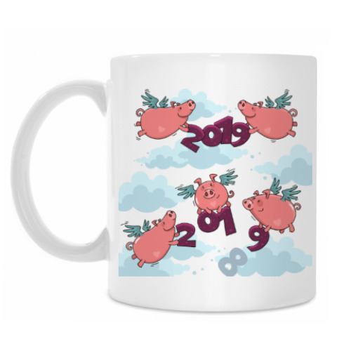 Кружка с принтом Новогодние Свинки 2019
