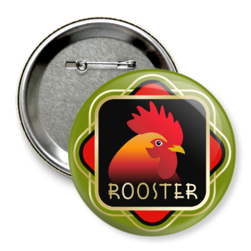 Значок 75мм с принтом Красный петушок