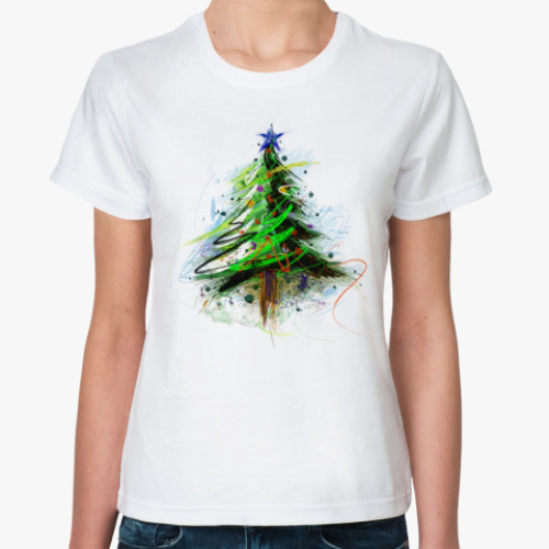 Классическая футболка с принтом Новый Год Ёлка
