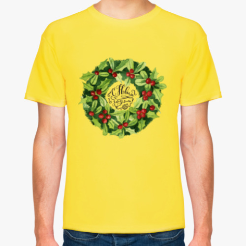 Футболка с принтом Новогодний венок