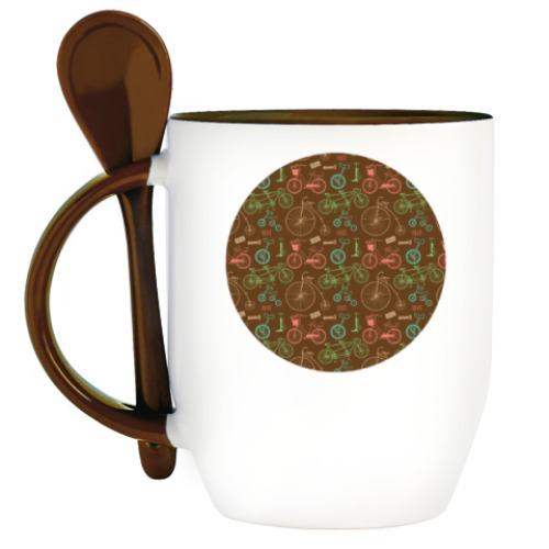 Кружка с ложкой с принтом Велосипеды