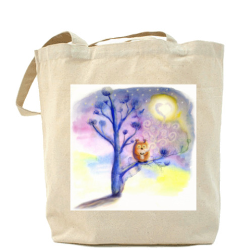 Сумка шоппер с принтом Сова пьет кофе