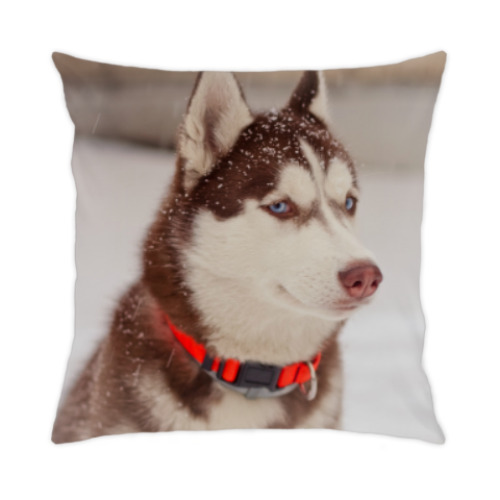 Подушка с принтом Новогодний Хаски