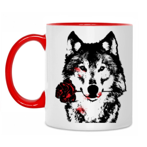Кружка с принтом Волк и Роза
