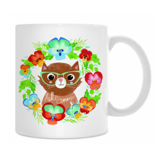 Кружка с принтом Hipster Cat