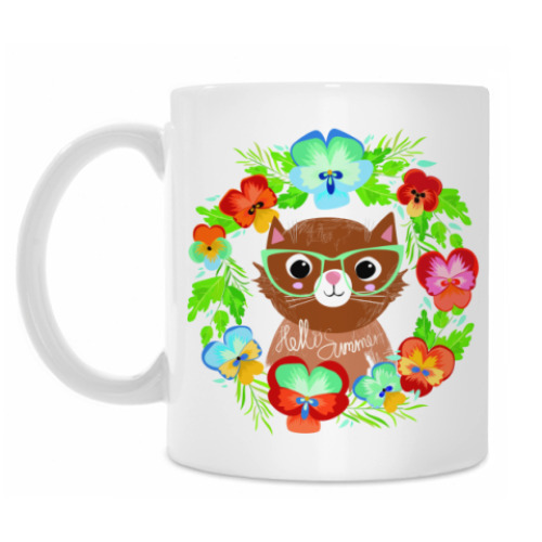 Кружка с принтом Hipster Cat